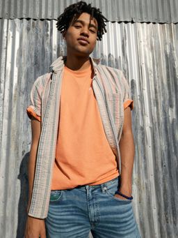 American Eagle - Men Brown Striped Button-Up Resort Shirt