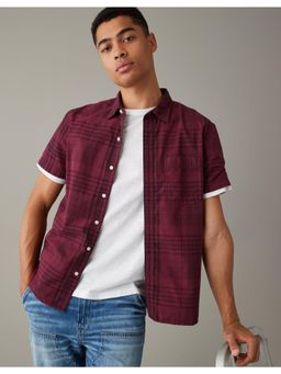 American Eagle - Men Maroon Plaid Button-Up Resort Shirt