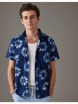 American Eagle - Men Navy Blue Tropical Button-Up Resort Shirt