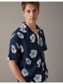 American Eagle - Men Navy Blue Tropical Button-Up Pool Side Shirt