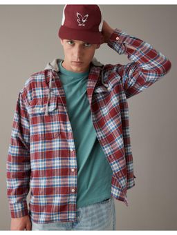 American Eagle - Men Red Super Soft Hooded Flannel Shirt