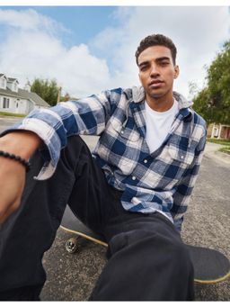 American Eagle - Men Blue Super Soft Hooded Flannel Shirt