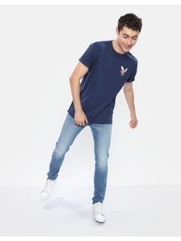 American Eagle - Men Navy Blue Solid Half Sleeves T-Shirt
