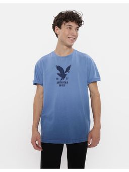 American Eagle - Men Blue Super Soft Dip-Dye Logo Graphic T-Shirt