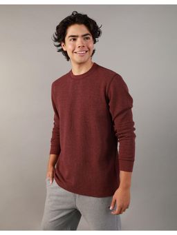 American Eagle - Men Burgundy Long-Sleeve Thermal T-Shirt