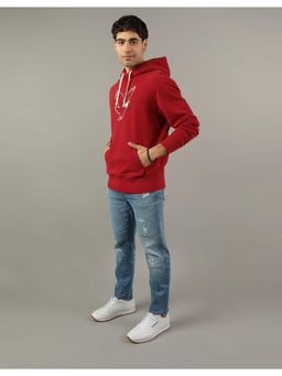 American Eagle - Men Red Super Soft Graphic Hoodie