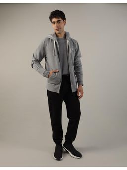 American Eagle - Men Grey Super Soft Icon Graphic Zip-up Hoodie