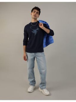 American Eagle - Men Navy Long-Sleeve Logo Graphic Sweatshirt