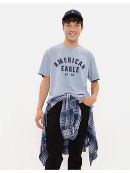 American Eagle - Men Blue Super Soft Logo Graphic T-Shirt