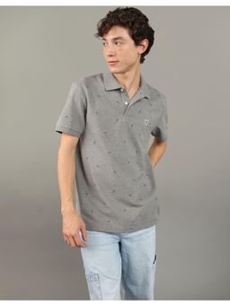 American Eagle - Men Grey Flex Pique Printed Polo T-Shirt