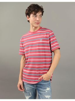 American Eagle - Men Pink Flex Pique Stripes T-Shirt
