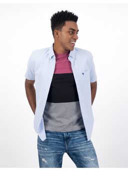 American Eagle - Men Blue Half Sleeve Everyday Oxford Button-Up Shirt