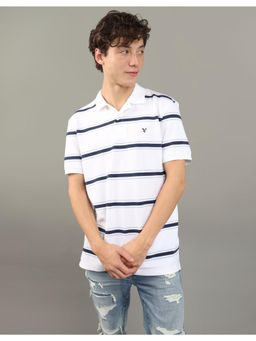 American Eagle - Men White Striped Polo Shirt