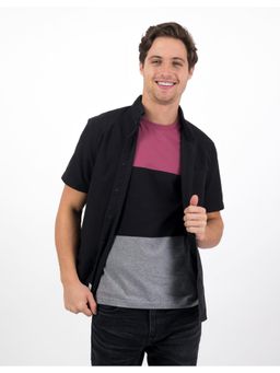 American Eagle - Men Black Oxford Short Sleeve Button-Up Shirt