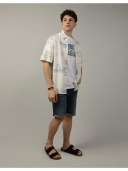 American Eagle - Men White Tropical Button-Up Poolside Shirt