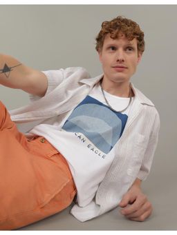 American Eagle - Men White Stripes Button-Up Poolside Shirt