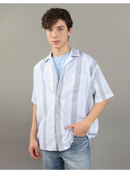 American Eagle - Men Blue Stripes Button-Up Poolside Shirt