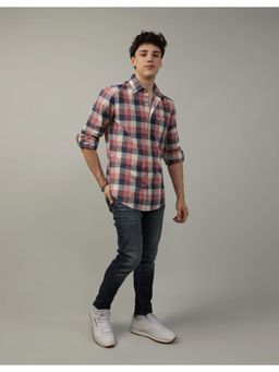 American Eagle - Men Checks Multi-Color Slim Fit Plaid Poplin Everyday Button-Up Shirt