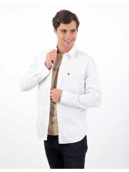 American Eagle - Men White Slim Fit Solid Oxford Button-Up Shirt
