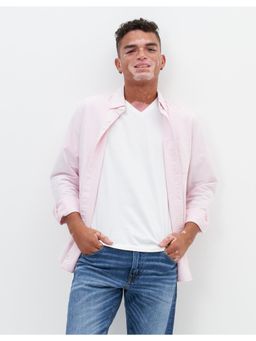 American Eagle - Men Pink Slim Fit Solid Oxford Button-Up Casual Shirt