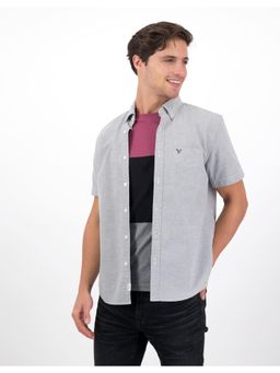 American Eagle - Men Grey Short-Sleeve Everyday Oxford Button-Up Casual Shirt