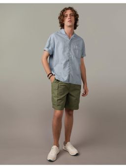 American Eagle - Men Blue Linen-Blend Button-Up Poolside Casual Shirt