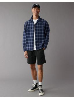 American Eagle - Men Blue Linen-Blend Mechanic Casual Shirt