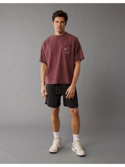 American Eagle - Men Burgundy Oversized Logo Graphic T-Shirt