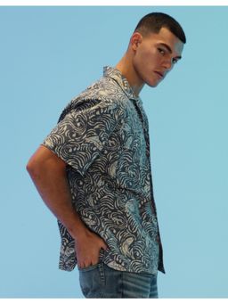 American Eagle - Men Blue 24/7 Stretch Printed Poolside Shirt