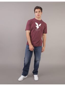 American Eagle - Men Burgundy Logo Graphic T-Shirt