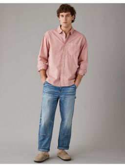 American Eagle - Men Peach Poplin Button-Up Shirt