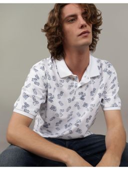 American Eagle - Men White Flex Pique Printed Collar Neck Polo T-Shirt