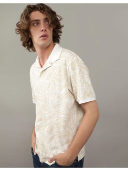 American Eagle - Men Beige Flex Pique Printed Collar Neck Polo T-Shirt