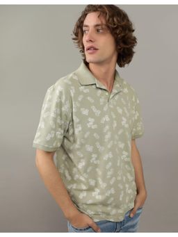 American Eagle - Men Green Flex Pique Printed Collar Neck Polo T-Shirt