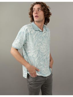 American Eagle - Men Blue Flex Pique Printed Collar Neck Polo T-Shirt