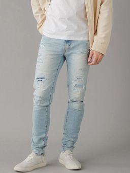 American Eagle - Men Blue Air Flex Ultrasoft Patched Athletic Skinny Jean