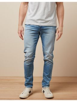 American Eagle - Men Blue Air Flex+ Distressed Athletic Skinny Jeans