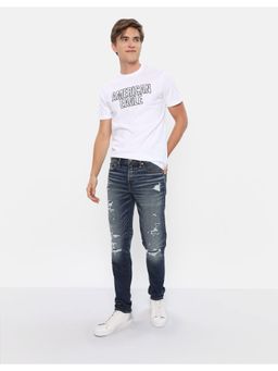 American Eagle - Men Blue Air Flex Ripped Skinny Jeans