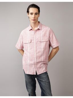 American Eagle - Men Pink Stripes Half Sleeves Shirt