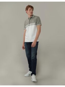 American Eagle - Men White Colorblock Collar Neck Regular Fit Polo T-Shirt