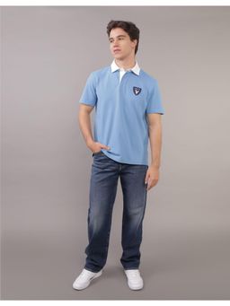 American Eagle - Men Blue Solid Collar Neck Regular Fit Polo T-Shirt