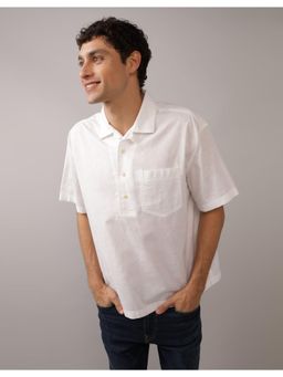 American Eagle - Men White Linen-Blend Popover Shirt
