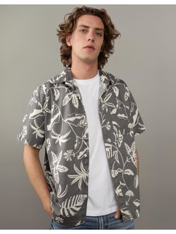 American Eagle - Men Grey Ae Floral Button-Up Poolside Shirt