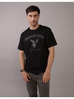 American Eagle - Men Black Blended Fabric Graphic Printed Crew Neck T-Shirt