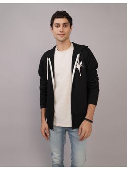 American Eagle - Men Black Logo Graphic Zip-Up Hoodie