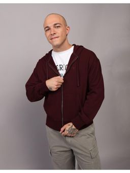 American Eagle - Men Burgundy Fleece Zip-Up Hoodie