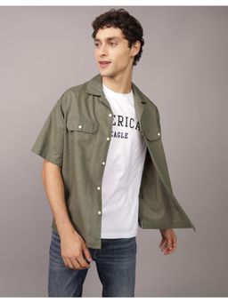 American Eagle - Men Olive Linen-Blend Pool Side Casual Jacket