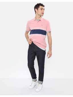 American Eagle - Men Pink Striped Pique Polo T-Shirt