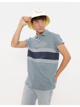 American Eagle - Men Grey Striped Pique Polo T-Shirt