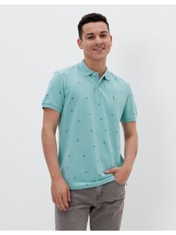 American Eagle - Men Blue Printed Flex Pique Polo T-Shirt